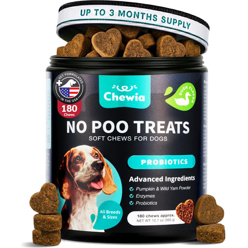 Chewia No Poo Probiotic Soft Chews for Dogs, Duck Flavor, 180 Count