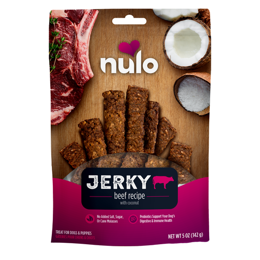 Nulo Jerky Treats Beef Recipe with Coconut for Dogs - 5 oz bag - front package