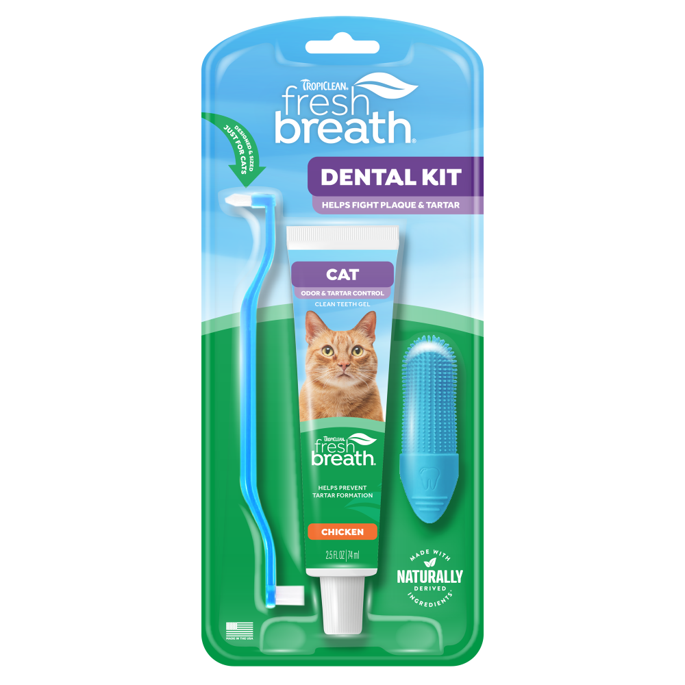 TropiClean Fresh Breath Odor & Tartar Control Dental Kit for Cats — One retail package retail package