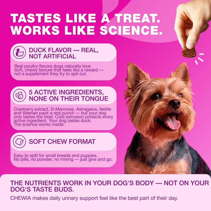 Chewia Cranberry Bladder Control Soft Chews for Dogs, Duck Flavor, 180 Count