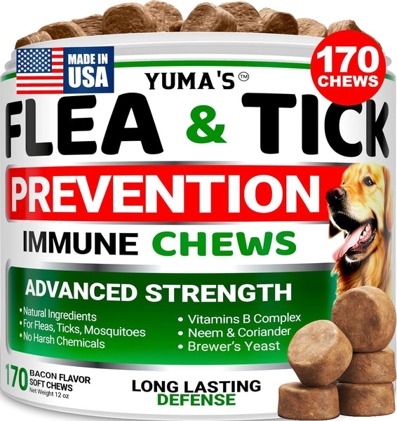 YUMA'S Flea & Tick Soft Chews for Dogs, Bacon Flavor, 170 Count