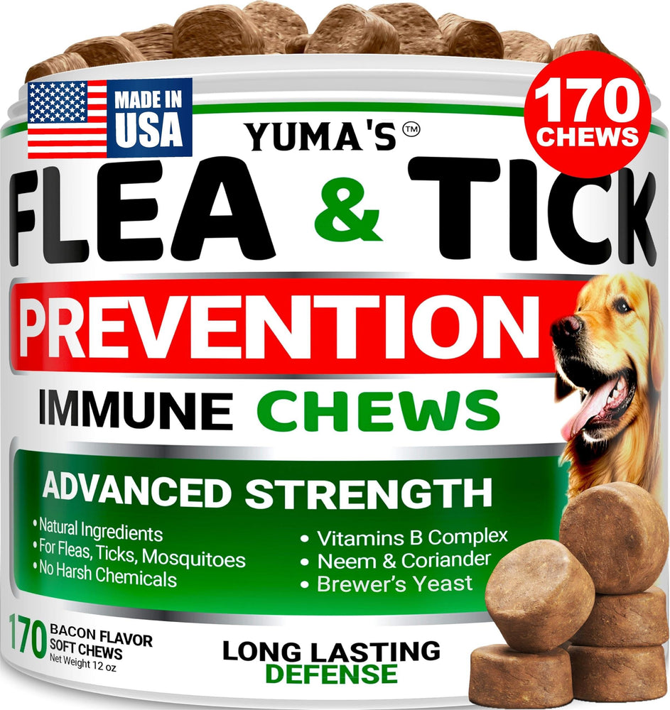 YUMA'S Flea & Tick Soft Chews for Dogs, Bacon Flavor, 170 Count