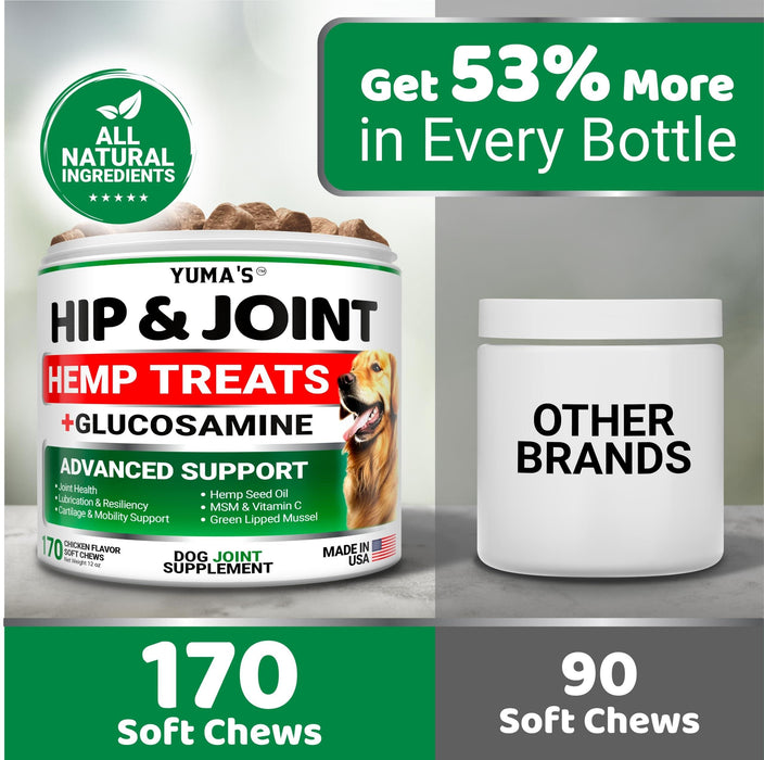 YUMA'S Hemp Hip & Joint Soft Chews for Dogs, Chicken Flavor, 170 Count