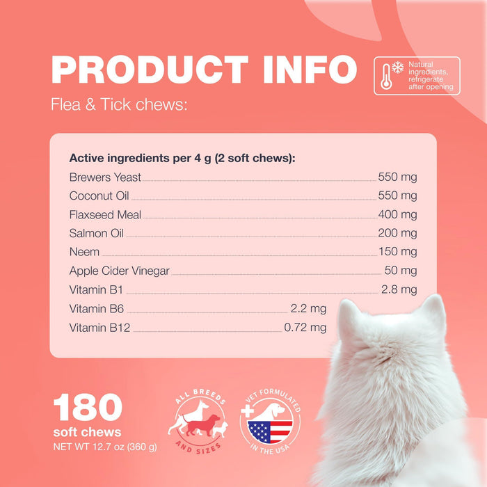Chewia Flea & Tick Soft Chews for Dogs, Duck Flavor, 180 Count