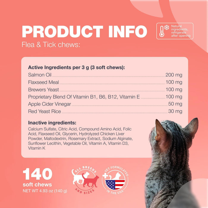 Chewia Flea & Tick Soft Chews for Cats, Chicken Flavor, 140 Count