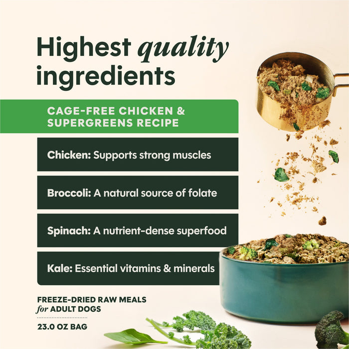 Instinct FreshDried Meal Blends Chicken & SuperGreens Blend dog  product benefits and recipe information