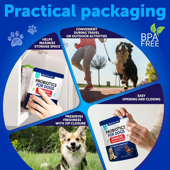 Artullano Advanced Probiotics for Dogs, Duck Flavor, 70 Soft Chews