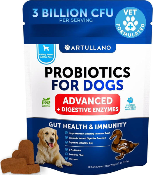Artullano Advanced Probiotics for Dogs, Duck Flavor, 70 Soft Chews