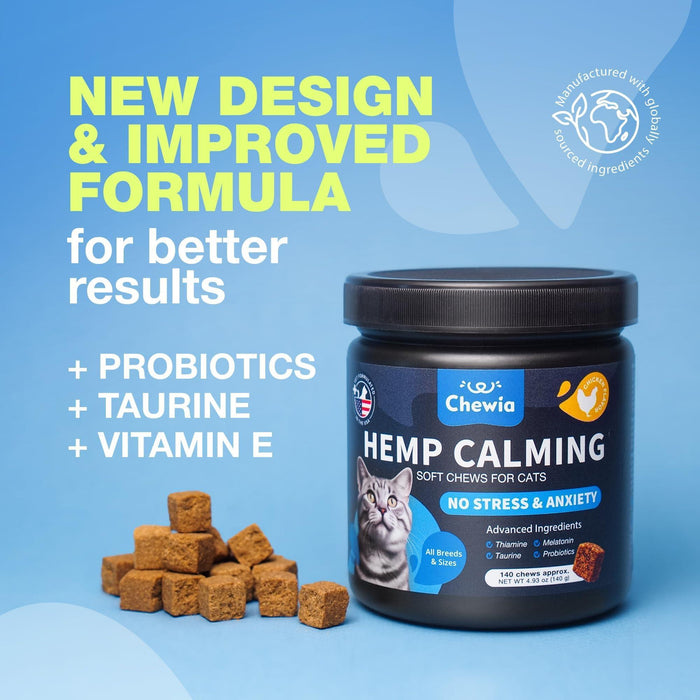Chewia Hemp Calming Soft Chews for Cats, Chicken Flavor, 140 Count