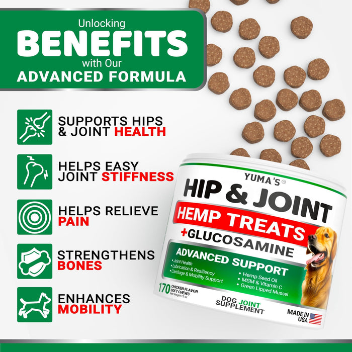 YUMA'S Hemp Hip & Joint Soft Chews for Dogs, Chicken Flavor, 170 Count
