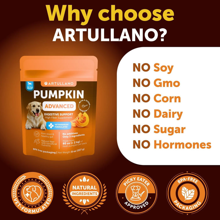 Artullano Advanced Pumpkin Powder for Dogs, 8 oz