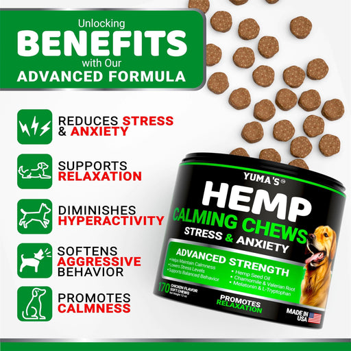 YUMA'S Hemp Calming Soft Chews for Dogs, Chicken Flavor, 170 Count