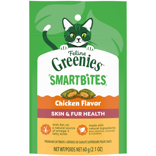 Greenies Feline Smart Bites Healthy Skin & Fur Chicken — manufacturer recipe-family image; package size may differ
