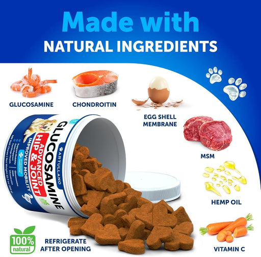 Artullano Glucosamine + Hemp Hip & Joint Soft Chews for Dogs, 120 Count