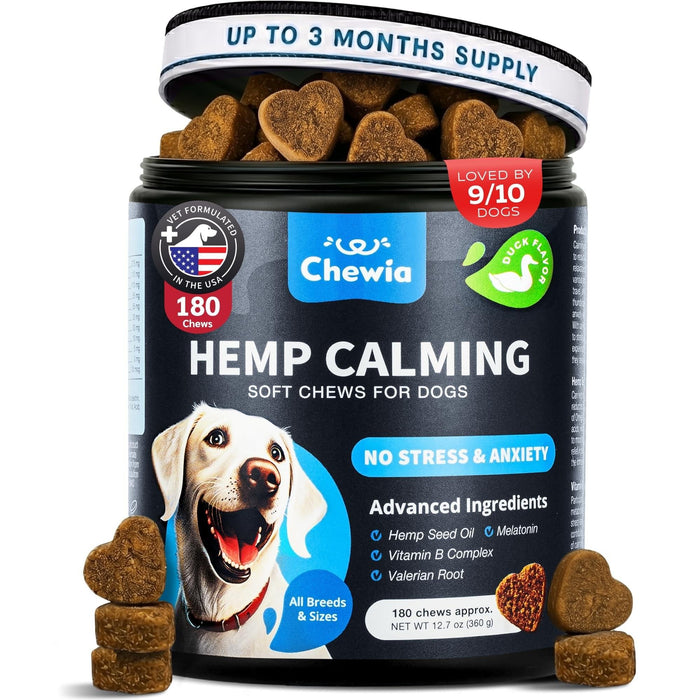 Chewia Hemp Calming Soft Chews for Dogs, Duck Flavor, 180 Count