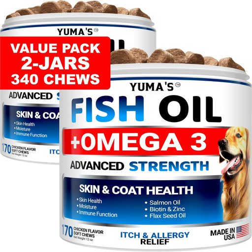 YUMA'S Omega-3 Fish Oil Soft Chews for Dogs, Chicken Flavor, 2-Pack, 340 Count