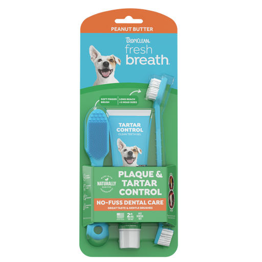 TropiClean Fresh Breath Peanut Butter Plaque & Tartar Control Brushing Kit, 2oz — 2oz retail package