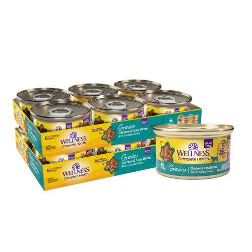 Wellness Complete Health  Gravies Chicken & Tuna Dinner Bits in Ample Gravy — 3-oz, case of 12; Case of 12 × 3-oz containers