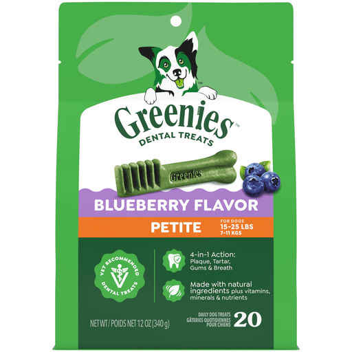 Greenies Blueberry Dental Dog Chews Petite — manufacturer recipe-family image; package size may differ