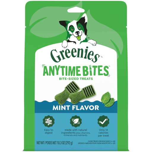 Greenies Anytime Bites Mint Dog Treats — manufacturer recipe-family image; package size may differ