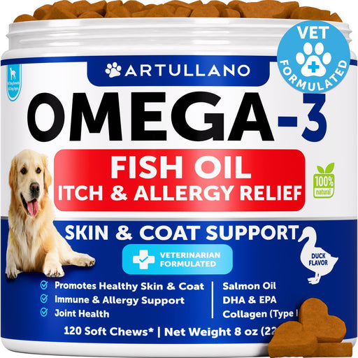 Artullano Omega-3 Skin & Coat Soft Chews for Dogs, Duck Flavor, 120 Count