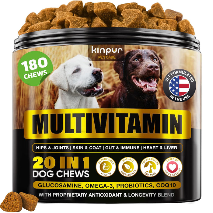 Kinpur 20-in-1 Multivitamin Soft Chews for Dogs, Duck, 180 Count