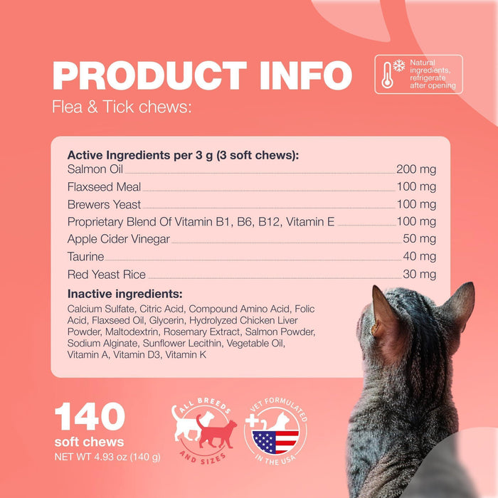 Chewia Flea & Tick Soft Chews for Cats, Salmon, 140 Count