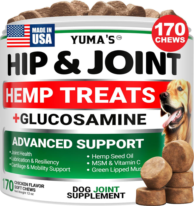 YUMA'S Hemp Hip & Joint Soft Chews for Dogs, Chicken Flavor, 170 Count