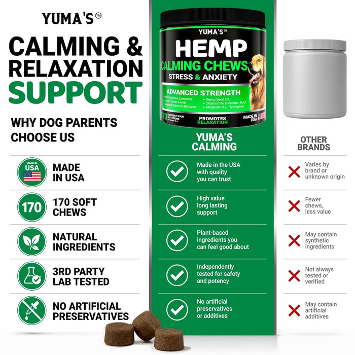 YUMA'S Hemp Calming Soft Chews for Dogs, Chicken Flavor, 170 Count