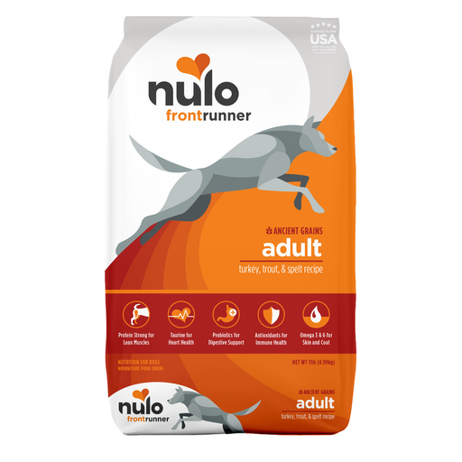 Nulo Frontrunner Ancient Grains Turkey, Trout & Spelt Recipe for Dogs - 11 lb bag - front package