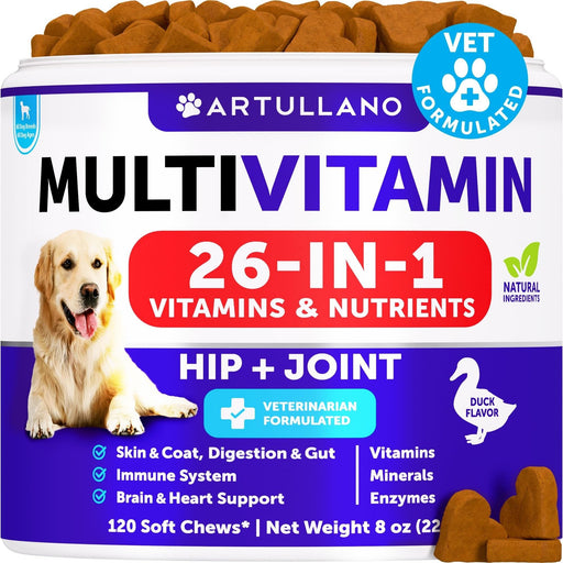 Artullano 26-in-1 Multivitamin Soft Chews for Dogs, Duck Flavor, 120 Count