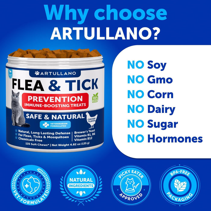 Artullano Flea & Tick Soft Chews for Cats, Chicken Flavor, 135 Count