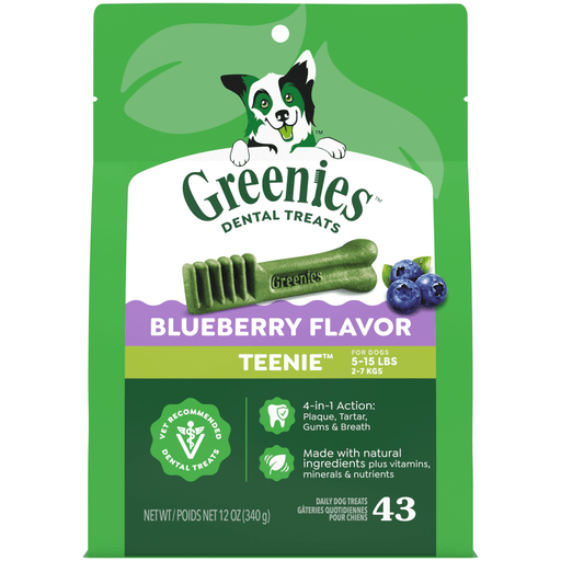 Greenies Blueberry Dental Dog Treat Pack Teenie — manufacturer recipe-family image; package size may differ
