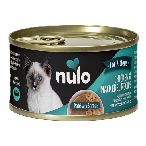 Nulo Paté with Shreds Kitten Chicken & Mackerel Recipe for Cats - 2.8 oz pouch - front package