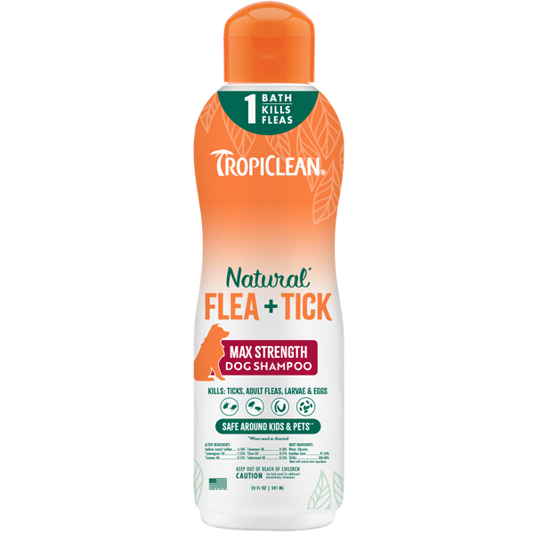 TropiClean Natural* Flea + Tick Maximum Strength Shampoo for Dogs, 20oz — 20oz retail package