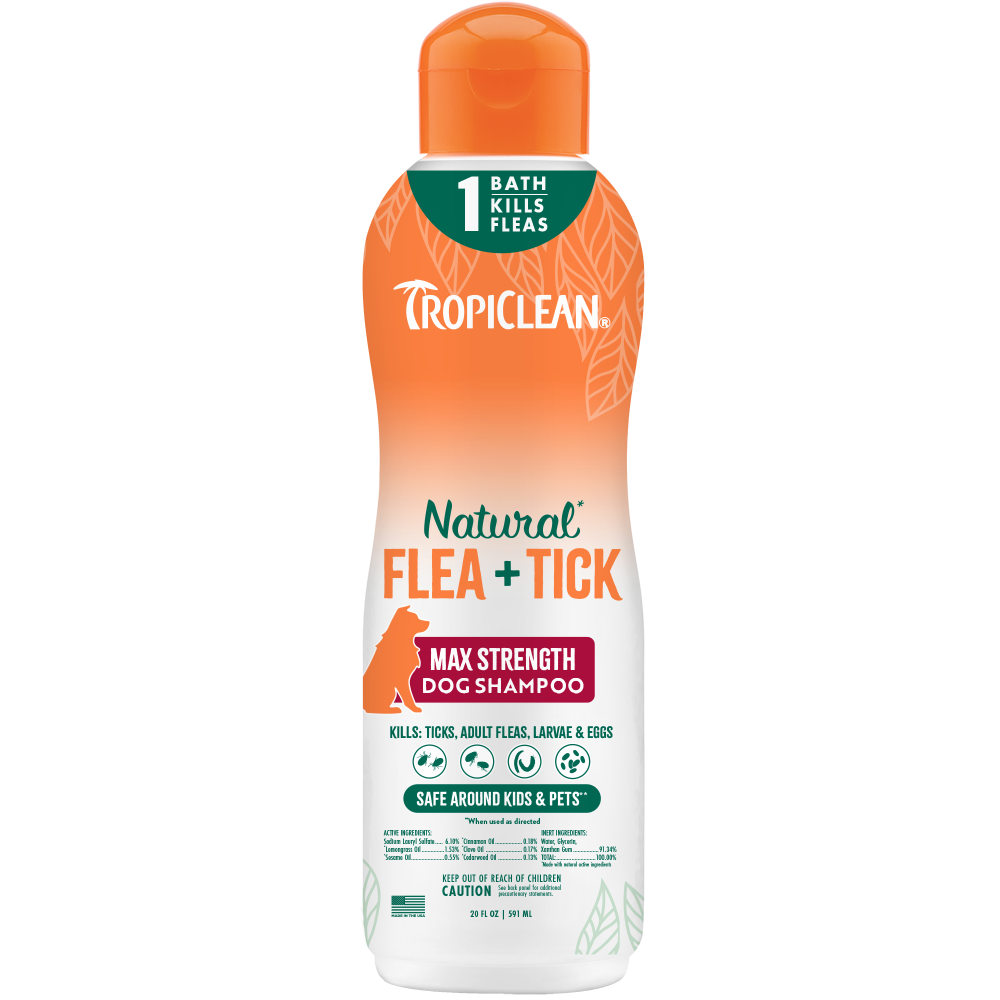 TropiClean Natural* Flea + Tick Maximum Strength Shampoo for Dogs, 20oz — 20oz retail package