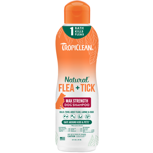 TropiClean Natural* Flea + Tick Maximum Strength Shampoo for Dogs, 20oz — 20oz retail package