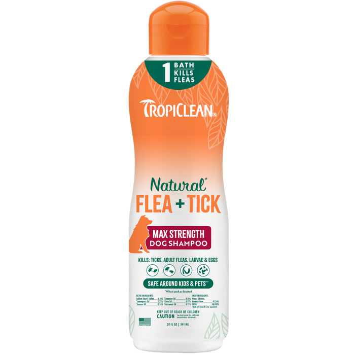 TropiClean Natural* Flea + Tick Maximum Strength Shampoo for Dogs, 20oz — 20oz retail package