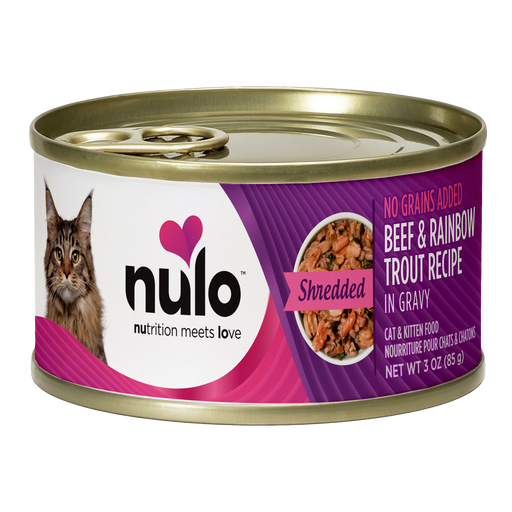 Nulo Shredded Beef & Rainbow Trout Recipe for Cats - 3 oz can - front package