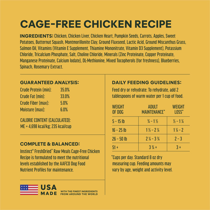 Instinct FreshDried Raw Meals Cage-Free Chicken Recipe dog  product benefits and recipe information