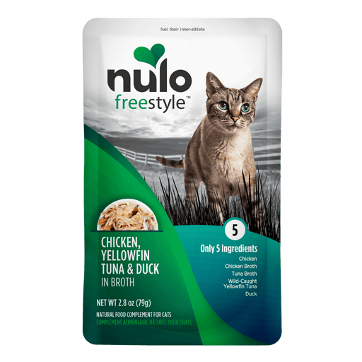 Nulo FreeStyle Meaty Pouches Chicken, Yellowfin Tuna & Duck Recipe for Cats - 2.8 oz can - front package