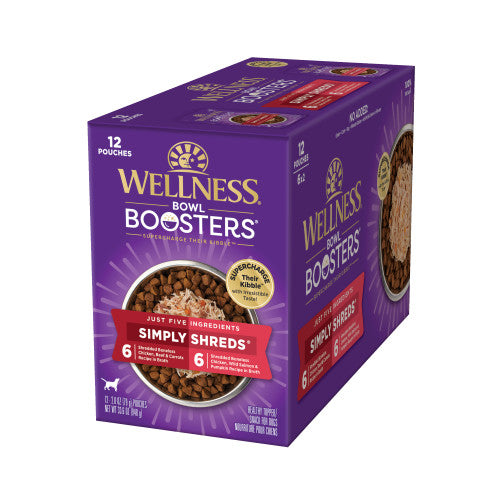 Wellness Bowl Boosters Simply Shreds Variety Pack — 2.8-oz, case of 12; Case of 12 × 2.8-oz containers