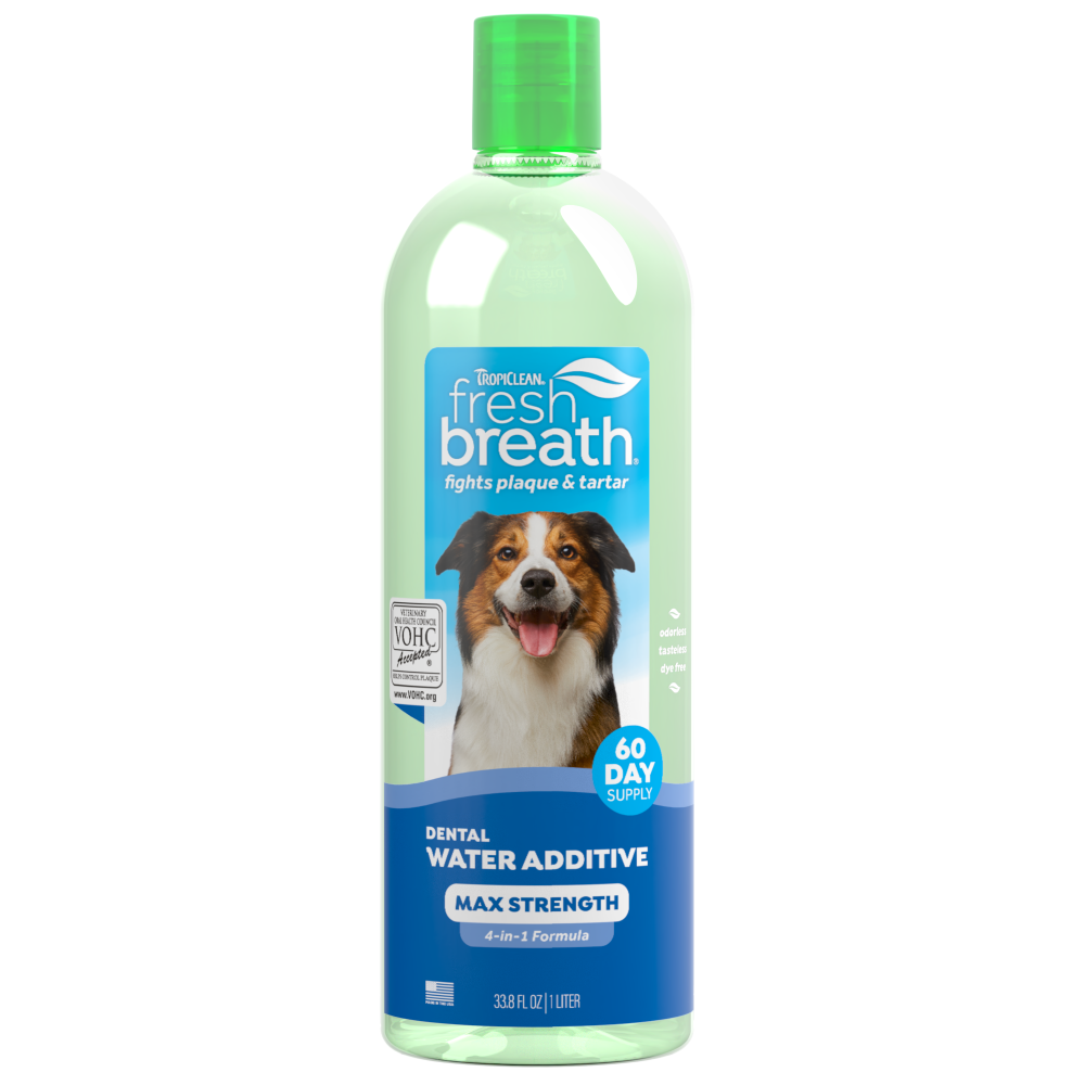 TropiClean Fresh Breath Max Strength Dental Water Additive for Dogs — 33.8oz retail package