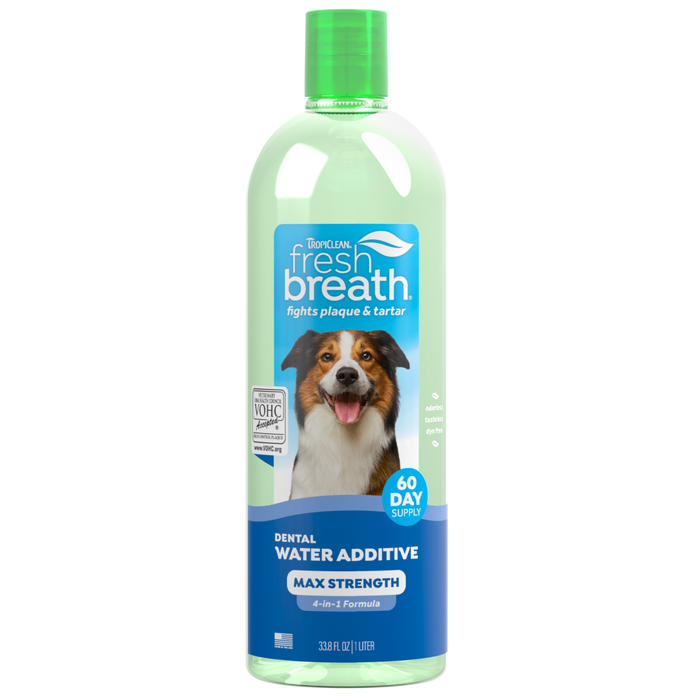 TropiClean Fresh Breath Max Strength Dental Water Additive for Dogs — 33.8oz retail package