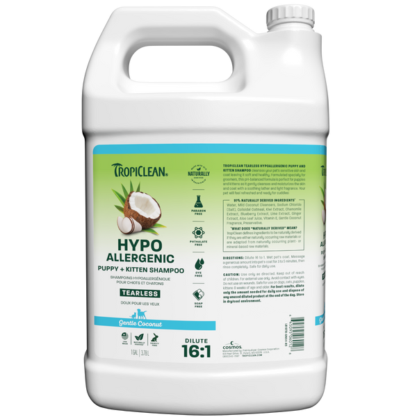 TropiClean Gentle Coconut Hypoallergenic Puppy & Kitten Shampoo, 1 gal — 1 gal retail package