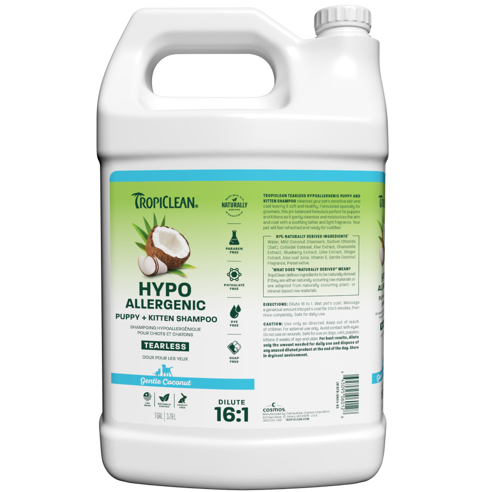 TropiClean Gentle Coconut Hypoallergenic Puppy & Kitten Shampoo, 1 gal — 1 gal retail package