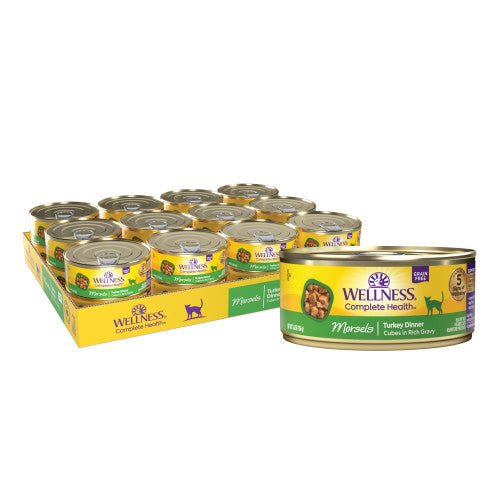 Wellness Complete Health Morsels Turkey Dinner Cubes in Rich Gravy Wet Cat Food — Full Cases — Case of 12 × 5.5-oz containers