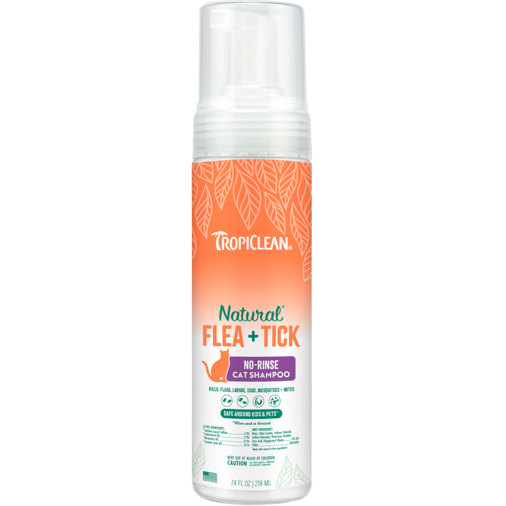 TropiClean Natural Flea + Tick Waterless Shampoo for Cats — 7.4 oz retail package