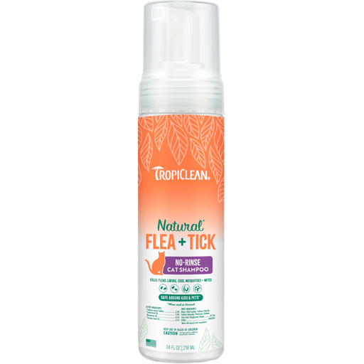 TropiClean Natural Flea + Tick Waterless Shampoo for Cats — 7.4 oz retail package