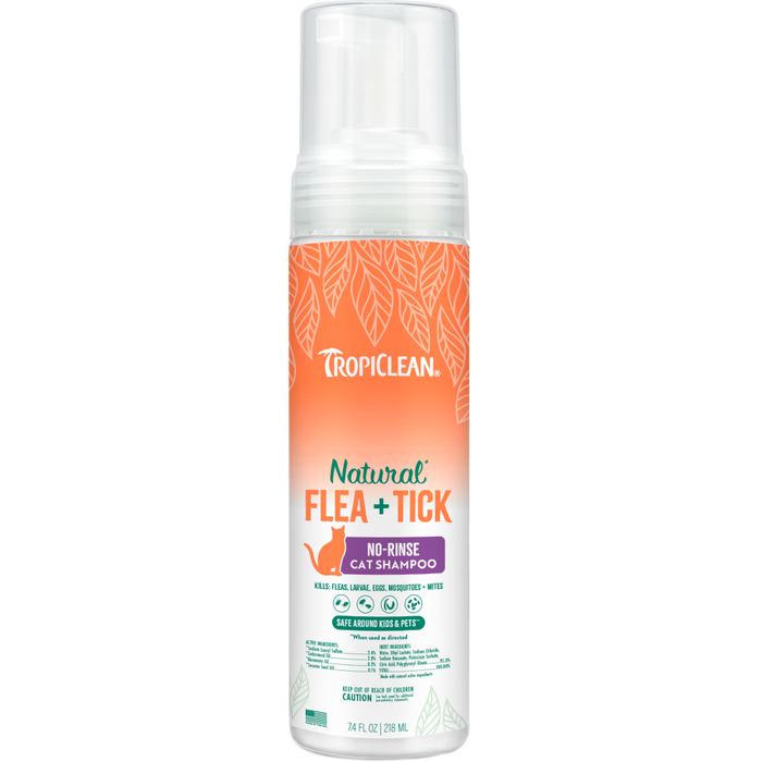 TropiClean Natural Flea + Tick Waterless Shampoo for Cats — 7.4 oz retail package